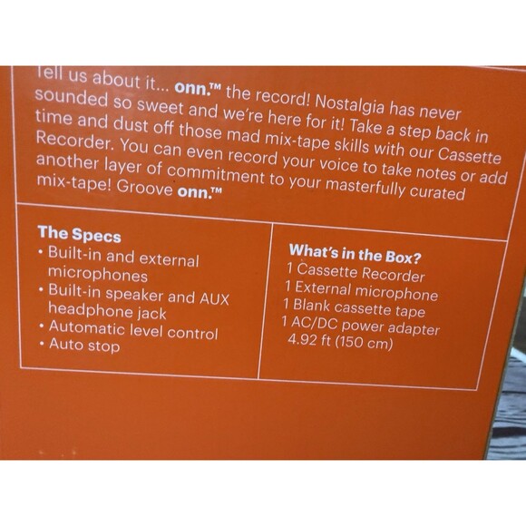 ONN Groove Cassette Recorder Player Built In Speaker Plus Microphone 2 AC/DC - Picture 5 of 8